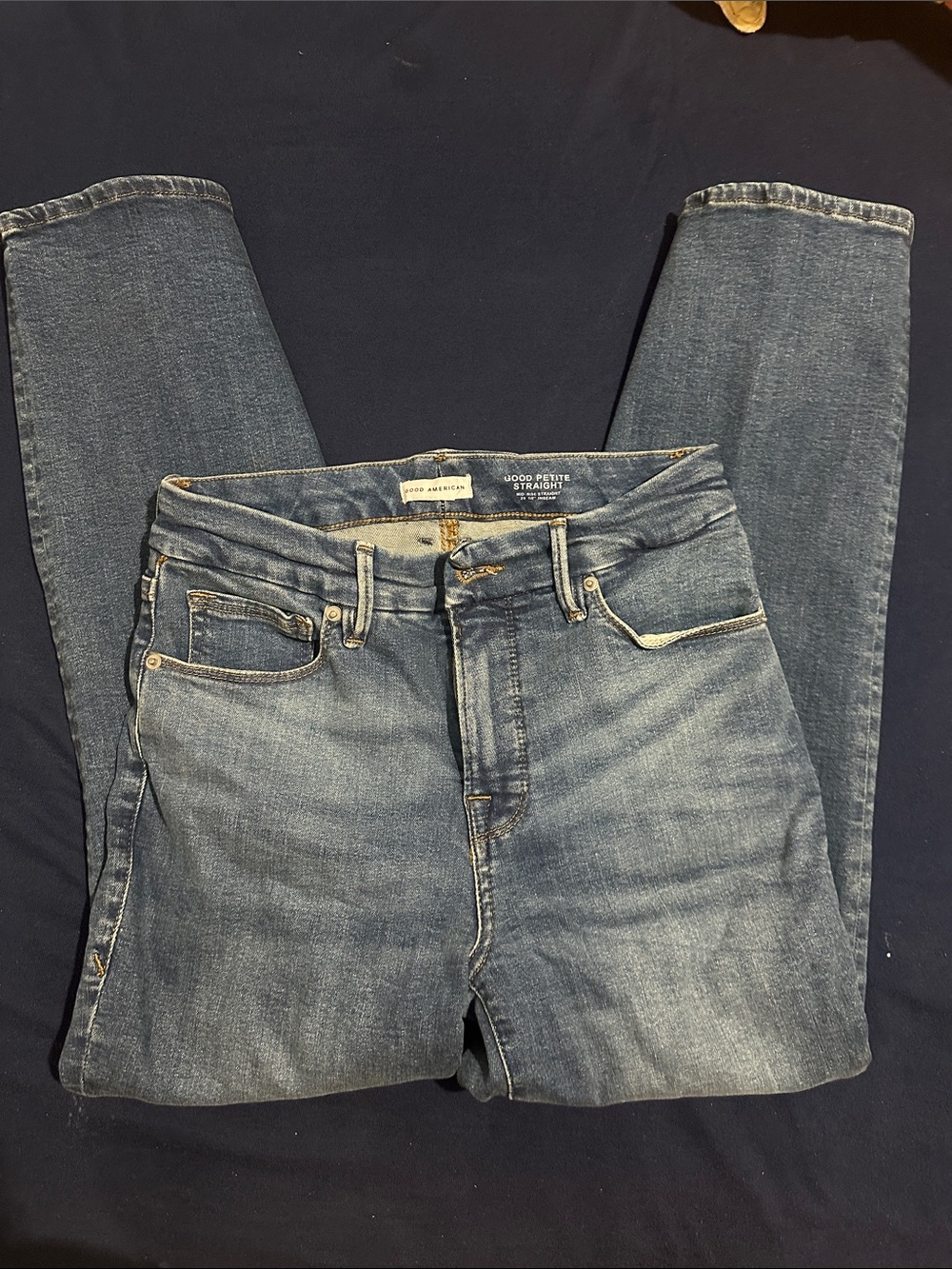 Good American Blue Petite Straight Jeans
